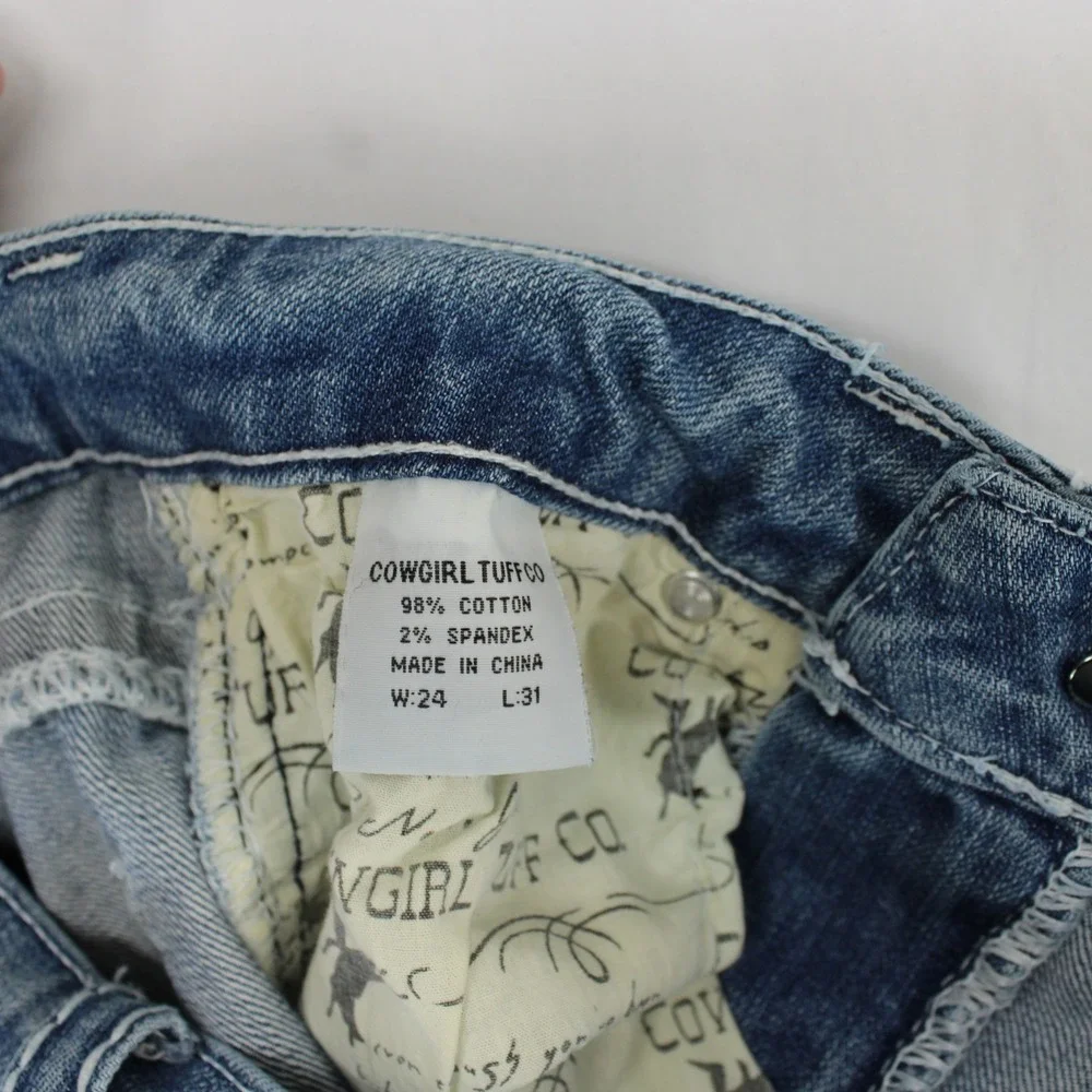 Cowgirl Tuff Co Shattered Jeans Womens 24x31 Blue Thick Stitch Bootcut Stretch